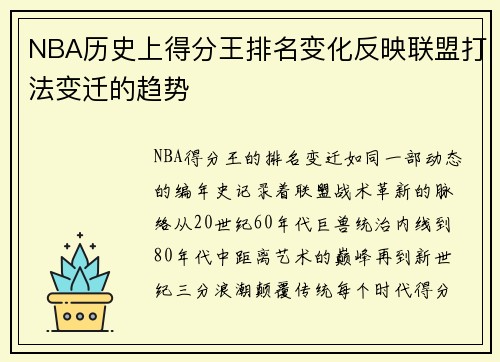 NBA历史上得分王排名变化反映联盟打法变迁的趋势